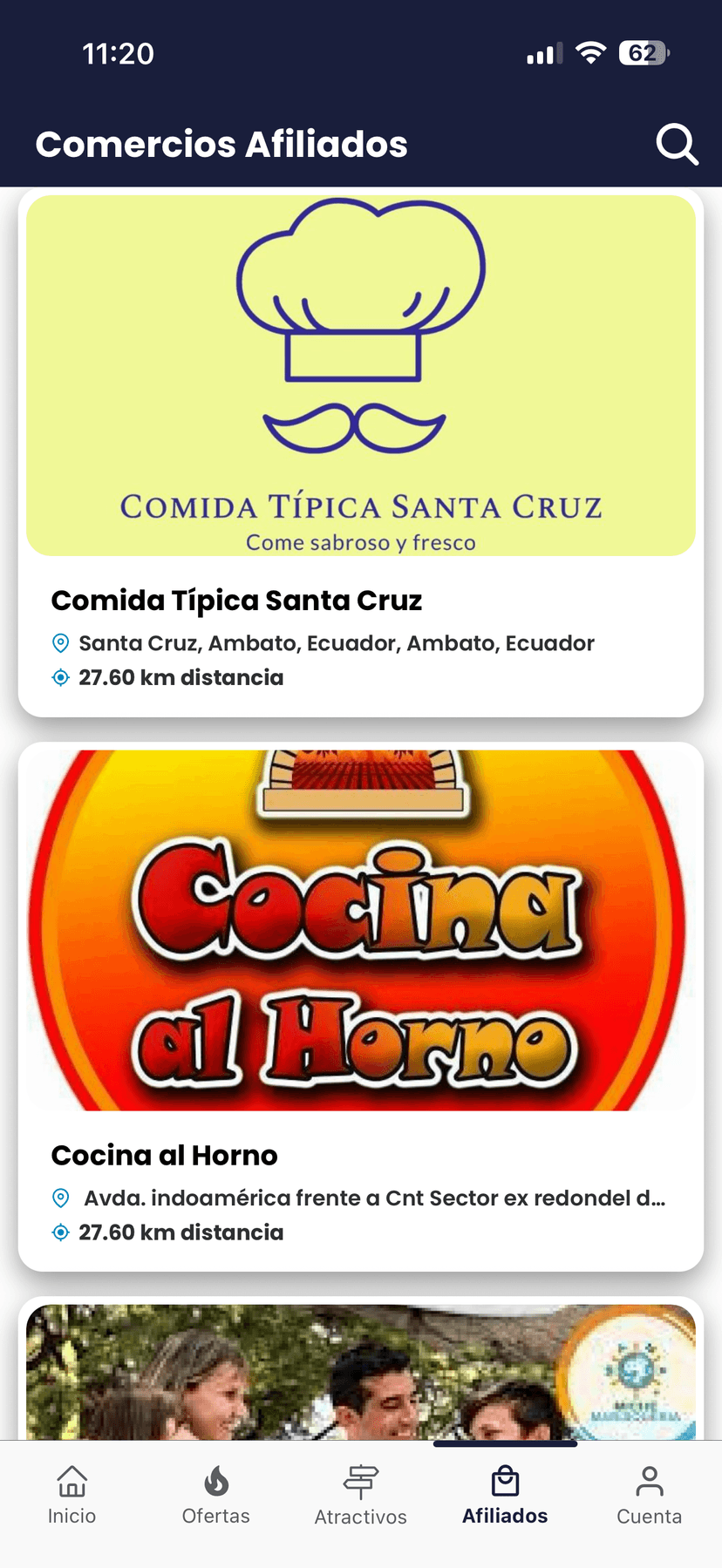 Vista de afiliados en la app de American Touring